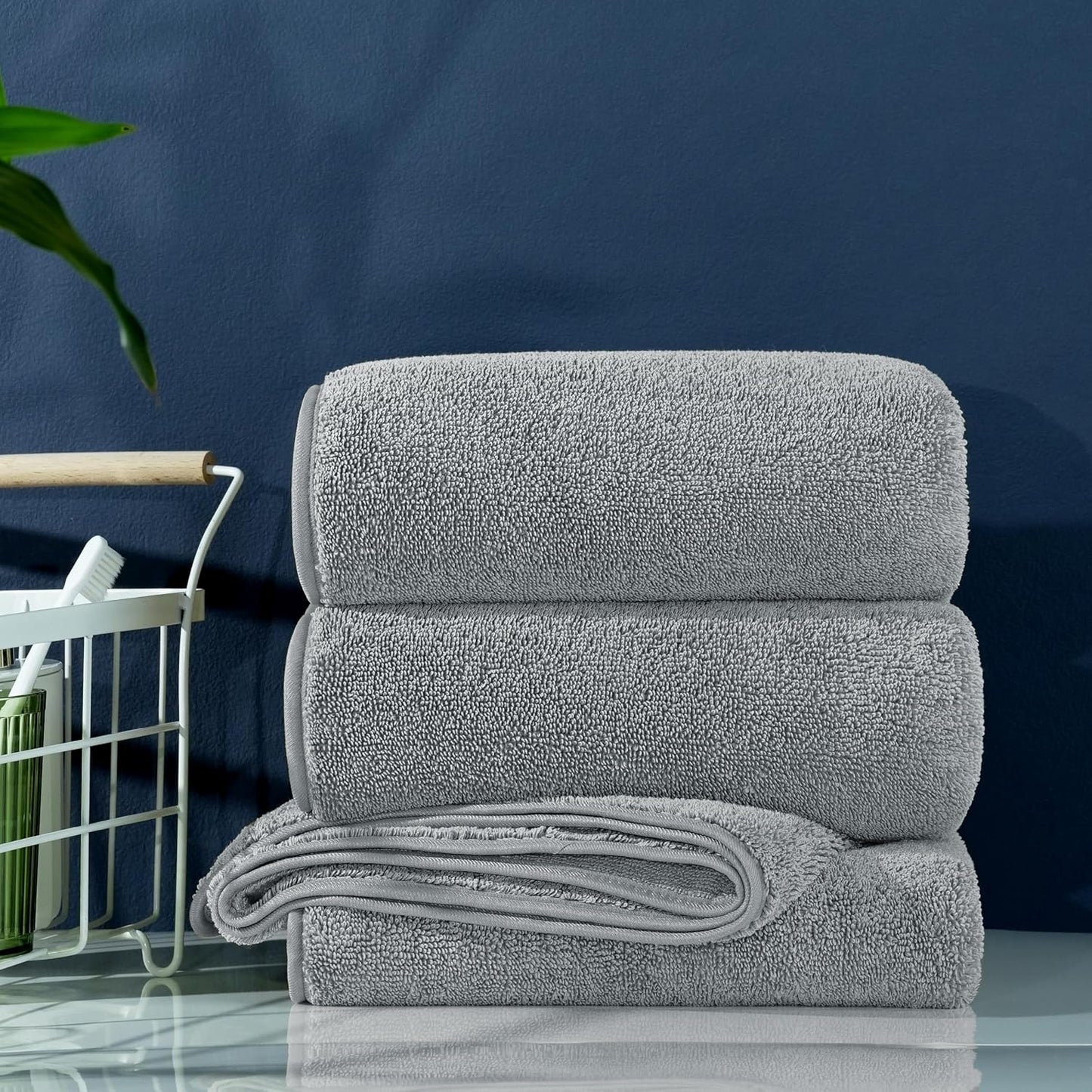 POLYTE Ring Spun Microfiber Oversize Quick Dry Lint Free Bath Towel, 60 x 30 in, Pack of 2 (Gray)