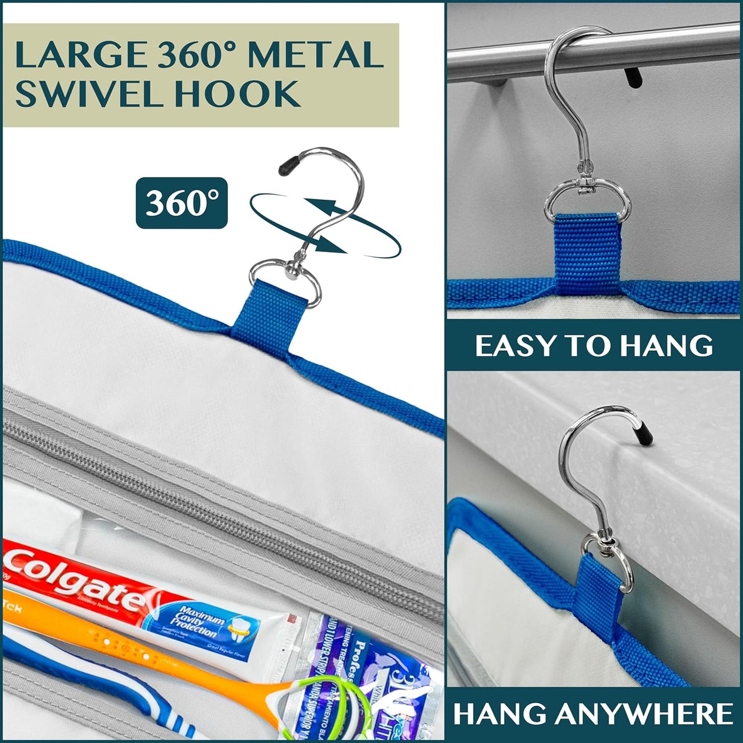 PAVILIA Travel Hanging Toiletry Bag for Women Men, Large Capacity Makeup Bag Kit, Waterproof Cosmetic Storage Organizer Case for Bathroom Shower