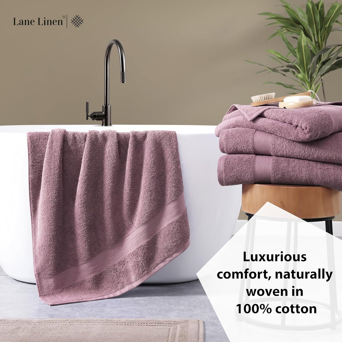 LANE LINEN 100% Cotton Large Bath Towels Set of 4 (28"x54") - Ring Spun Mercerized Cotton Bathroom Towel 4 Pack - Quick Dry, Soft & Absorbent Large Towels Set - Oeko Tex Certified - Wishful Mauve