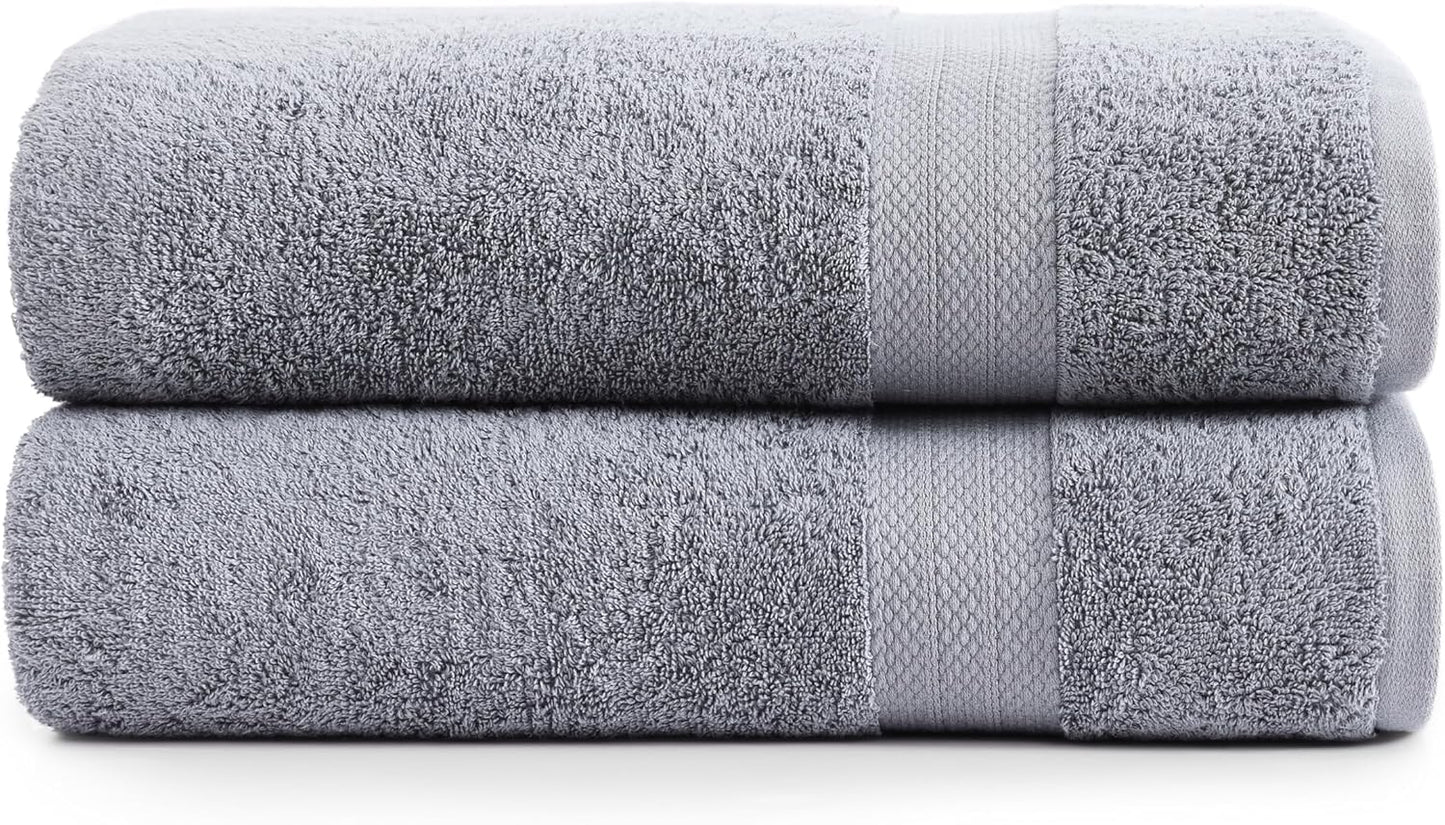 LANE LINEN 100% Cotton Oversized Bath Towels Set of 2 (35"x66") - Ring Spun Cotton Oversized Towels - Quick Dry, Soft & Absorbent Extra Large Bath Towel Set - Dorm Essentials for Girls - Space Grey