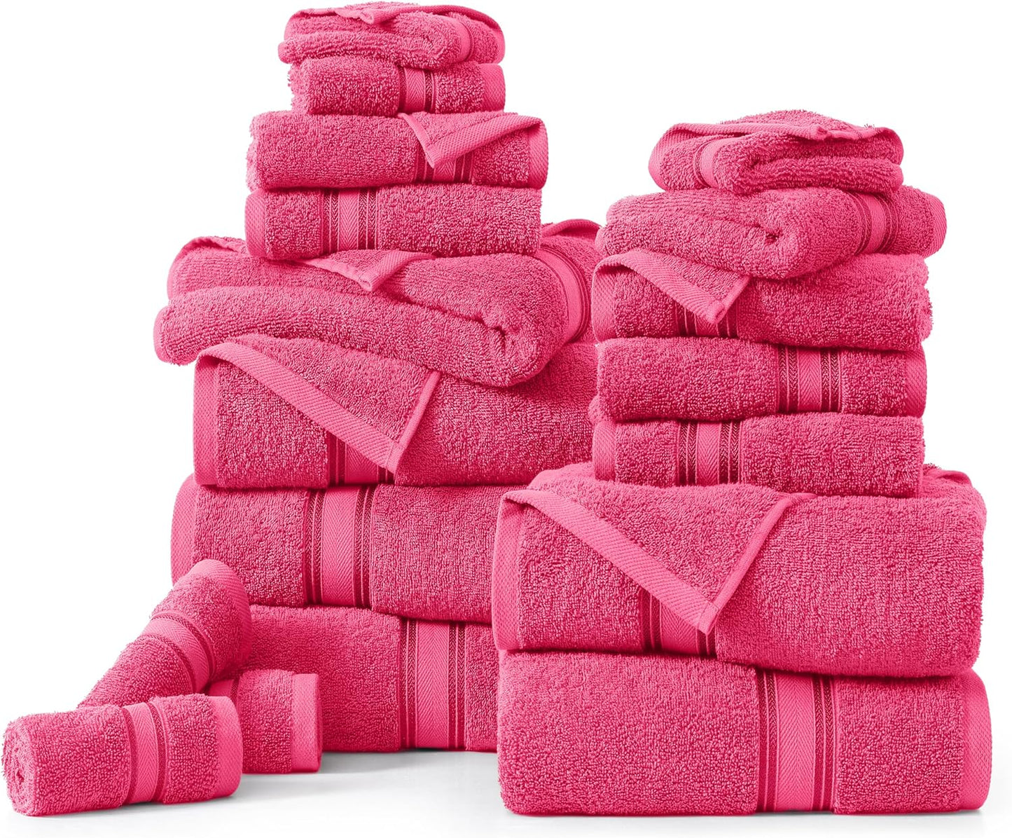 LANE LINEN 100% Cotton Luxury Bathroom Towel Set - 18 Pcs - Zero Twist, Quick Dry, Super Soft & Highly Absorbent - 6 Bath Towels, 6 Washcloths, 6 Hand Towels - Pre Shrunk & Fade Resistant - Fuschia