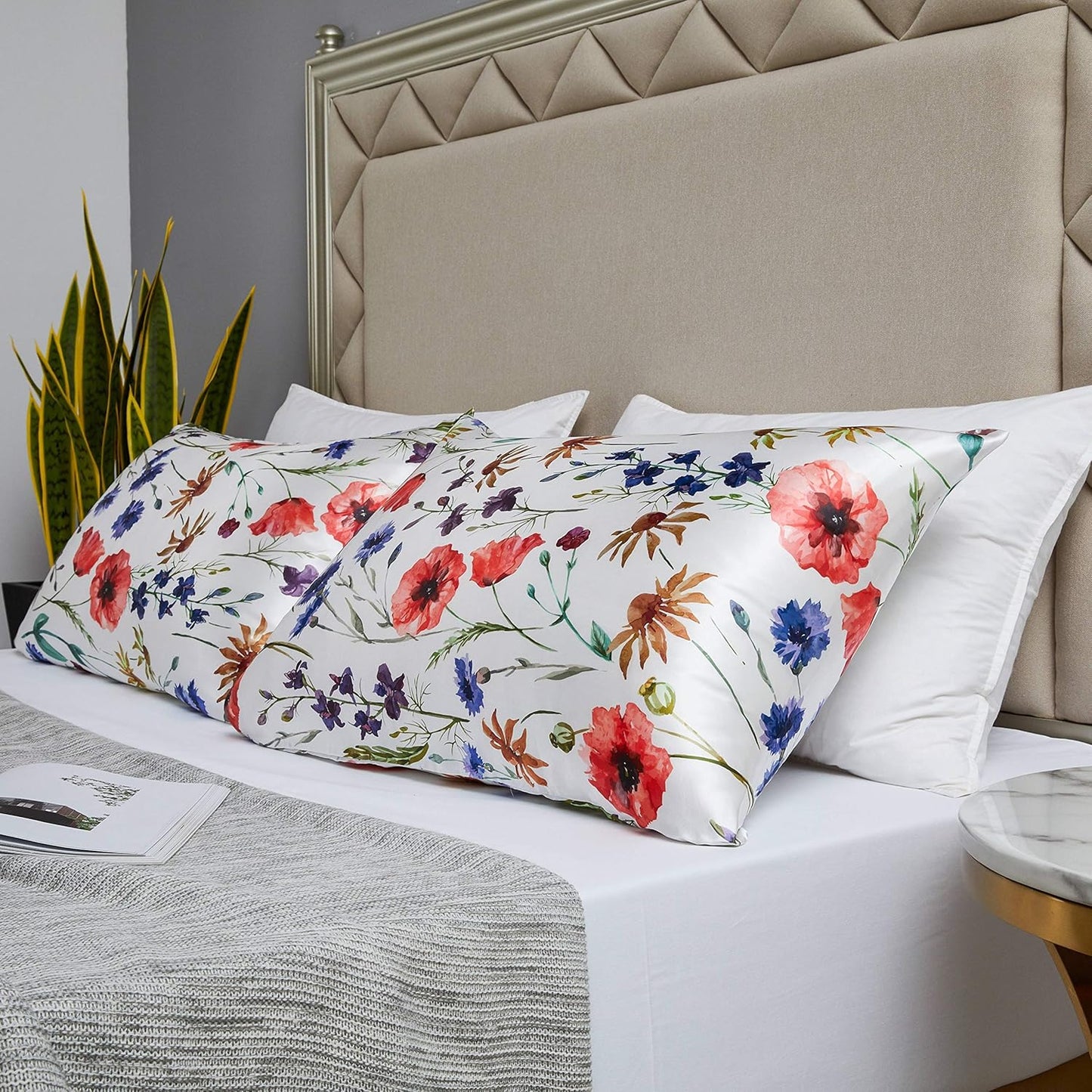 MR&HM Satin Pillowcase for Hair and Skin, Silk Satin Pillowcase 2 Pack, Standard Size Pillow Cases Set of 2, Silky Pillow Cover with Envelope Closure (20x26, Floral Mixted)