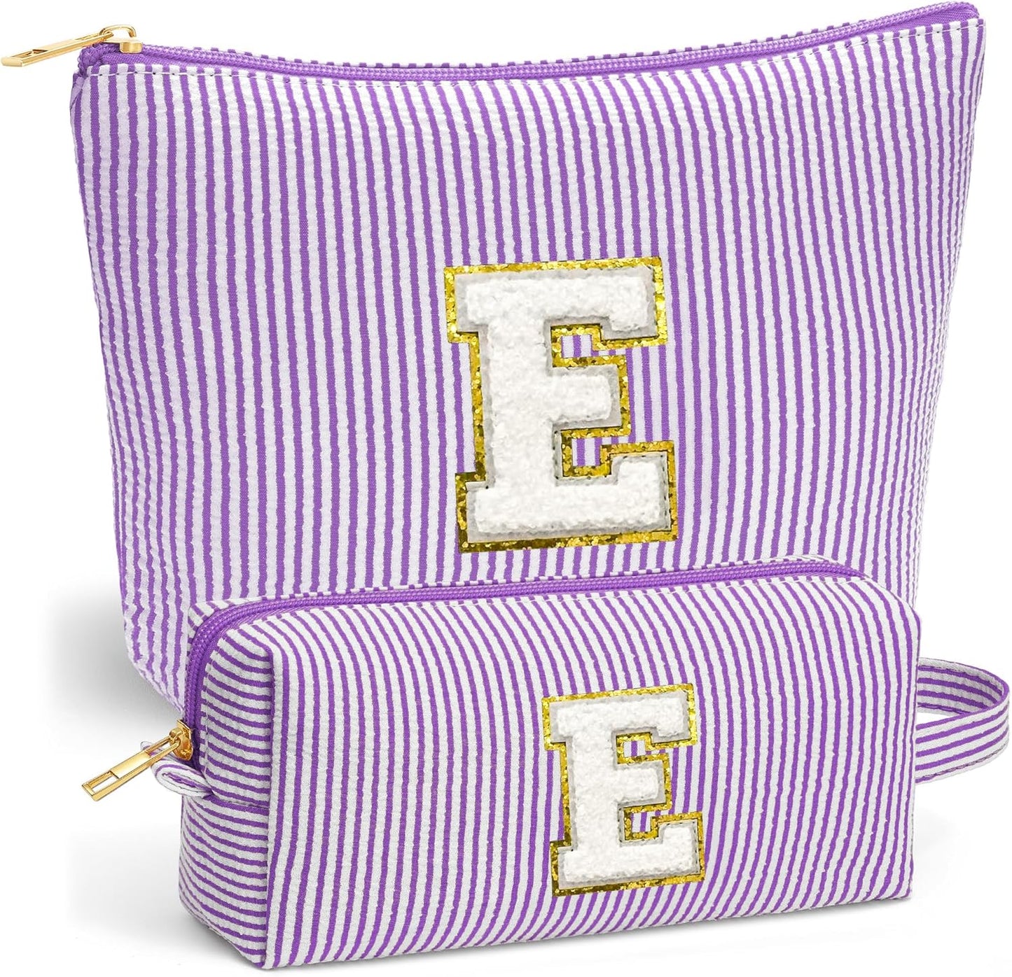 Initial Makeup Bag Set - Cute Purple Stuff for Women, Makeup Pouch Cosmetic Bag Small Makeup Bag for Purse, Travel Essentials Toiletry Bag for Women Birthday Gifts, Purple Letter E