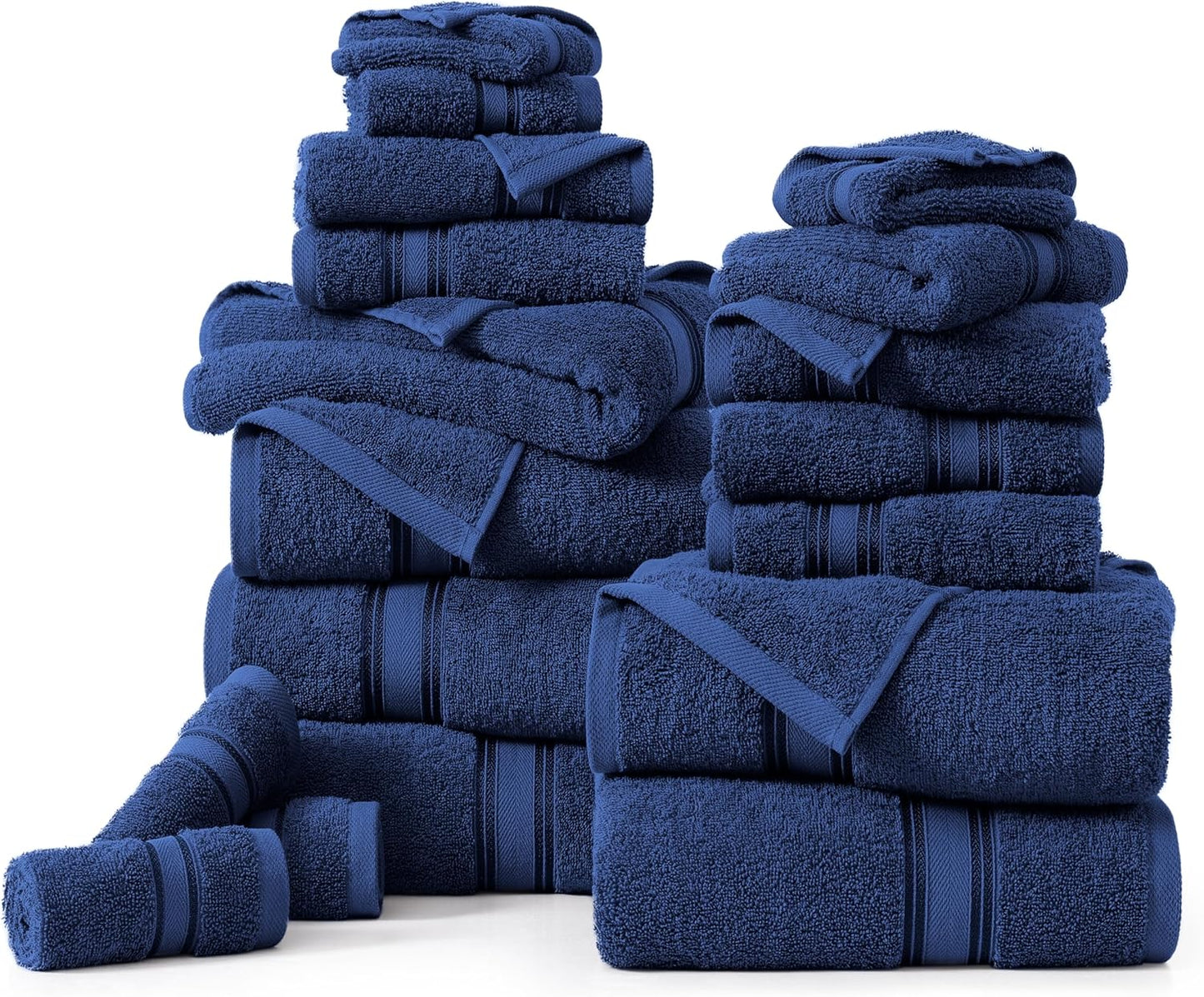 LANE LINEN 100% Cotton Luxury Bathroom Towel Set - 18 Pcs - Zero Twist, Quick Dry, Super Soft & Absorbent - 6 Bath, 6 Washcloths, 6 Hand Towels - Remains Fluffy Even After Multiple Washes - Navy Blue