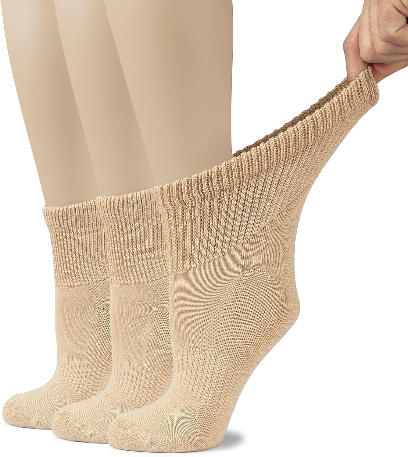 Hugh Ugoli Women's Cotton Diabetic Ankle Socks, Wide, Loose, Stretchy, Seamless Toe, Non Binding Top Semi Cushion, 3-6 Pairs