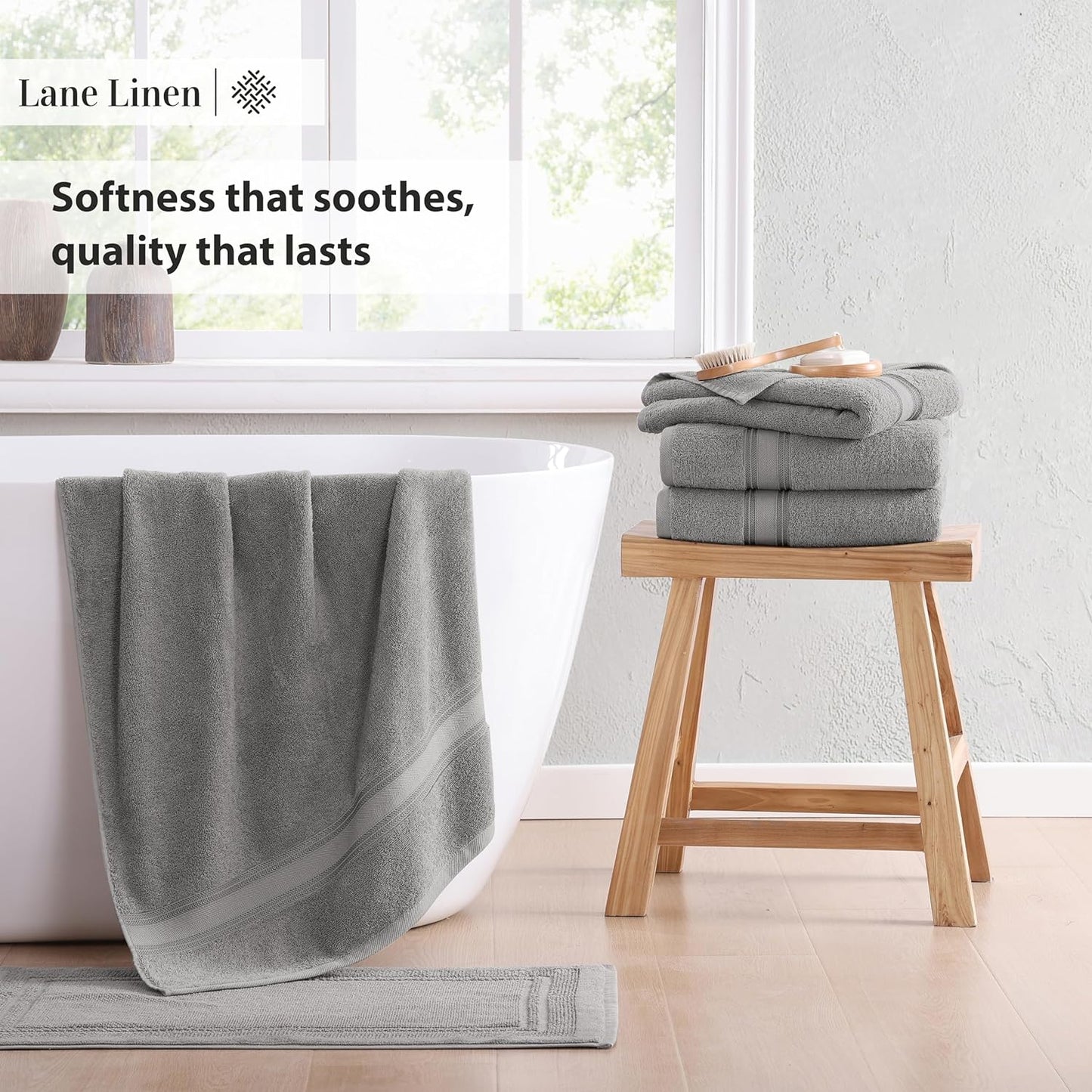 LANE LINEN Luxury Bath Towels Set - 12 Piece (4 Bath Towels, 4 Hand Towels, 4 Washcloths), 100% Cotton, Zero Twist, Super Soft & Extra Absorbent - Space Grey