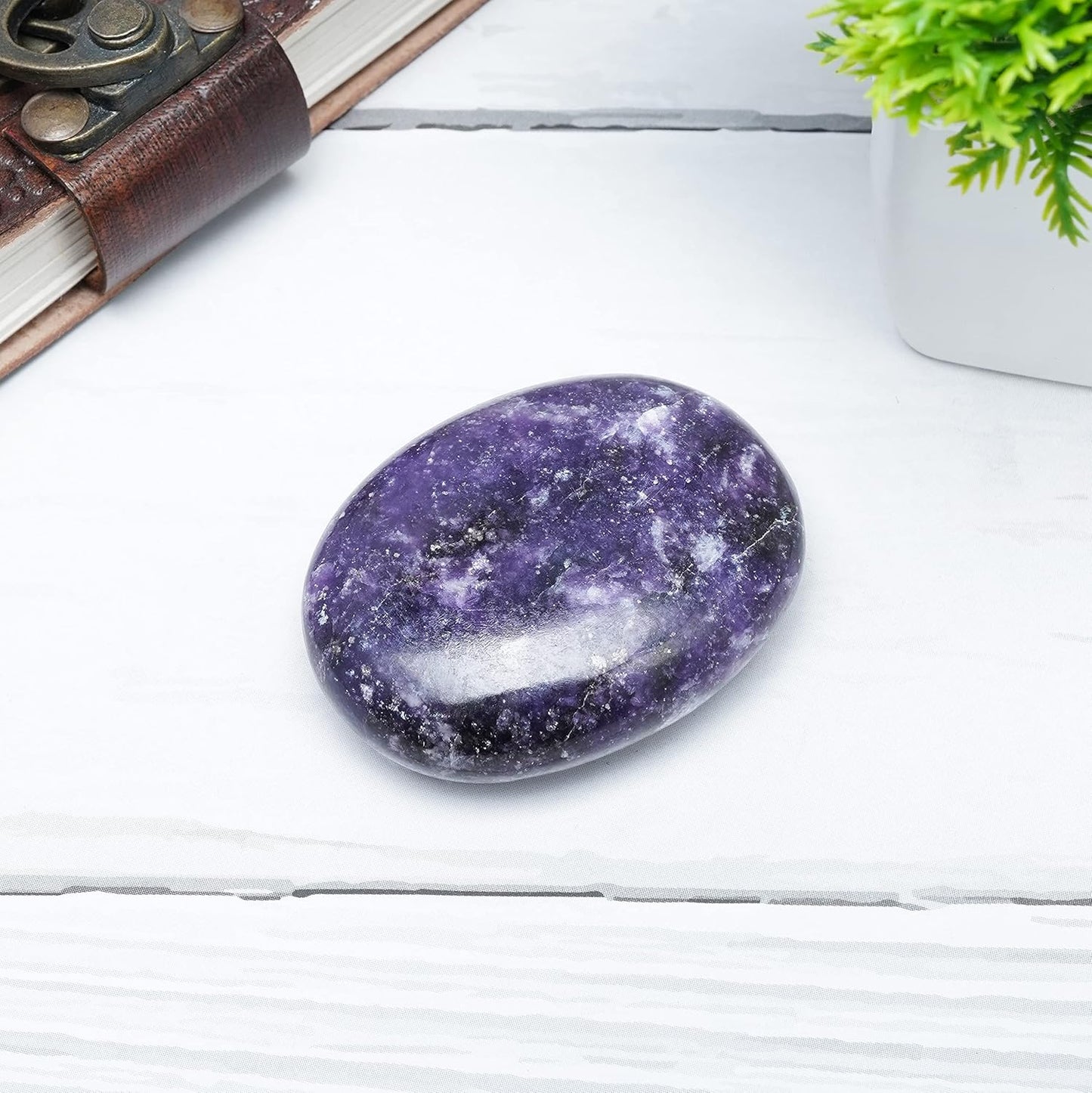 Crocon 50mm lepidolite Large Oval Palm Stone 900+ Carats Pocket Massage Worry Stones for Natural Body Chakra Balancing Reiki Healing Stones and Crystal Grid Healing Massage Spa Energy Crystals