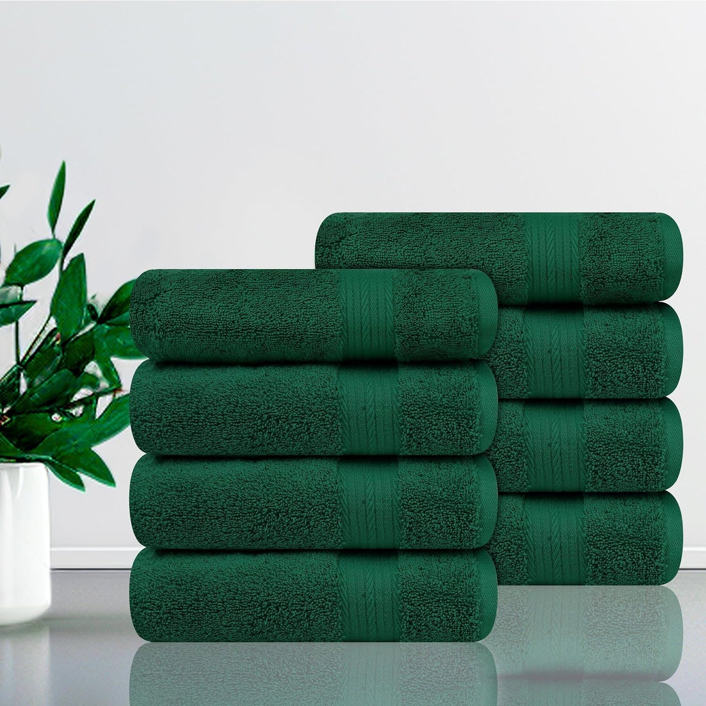 Ample Decor Hand Towel 18 X 28 Inch Pack of 8 600 GSM 100% Cotton Soft Absorbent Thick Durable Premium Quality, for Hotel, Bathroom, Spa, Daily Use, Gym - Green