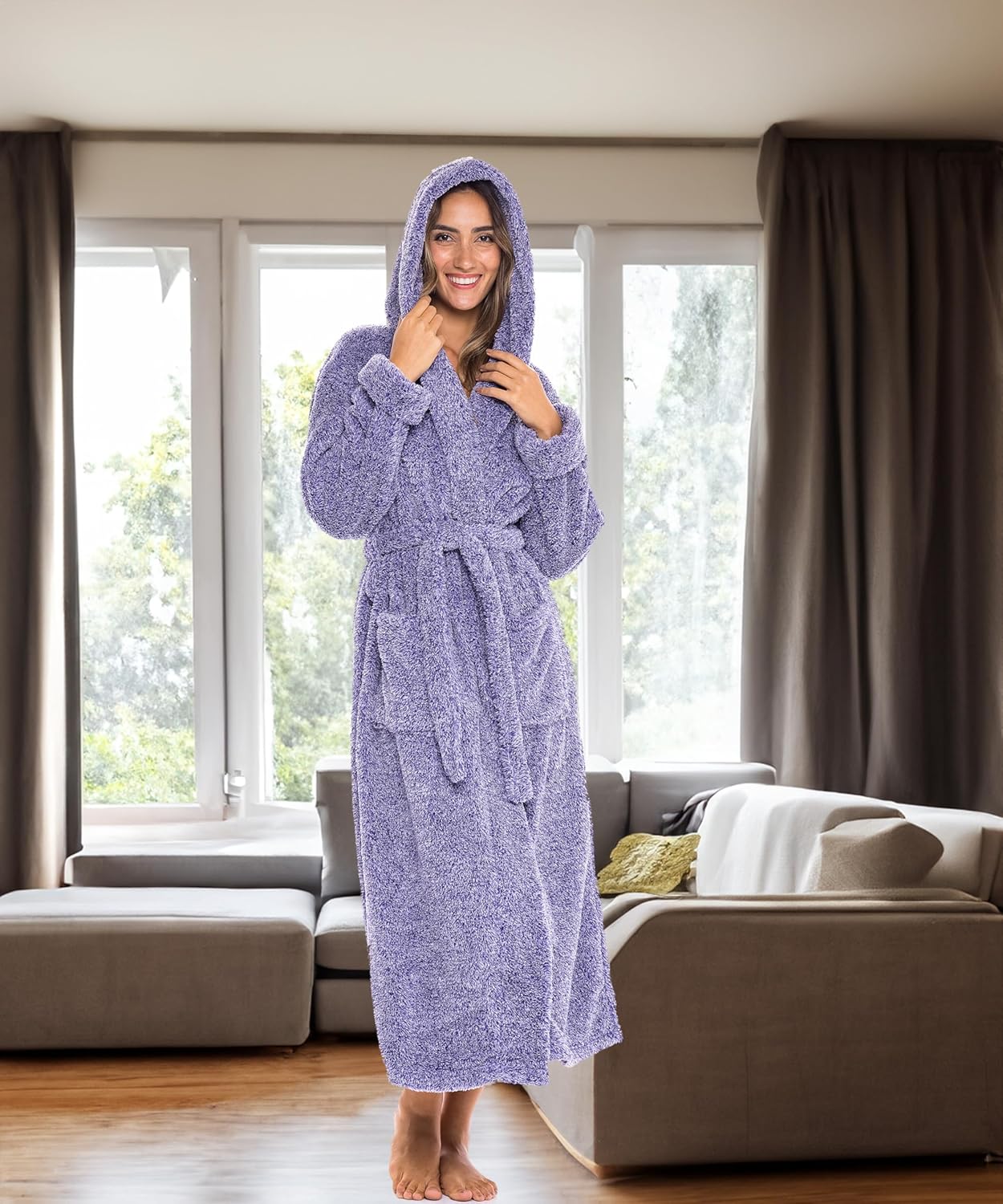 Alexander Del Rossa Womens Robe, Long Plush Bathrobe with Hood, Hooded Robes for Women Plus Size Bath Robe