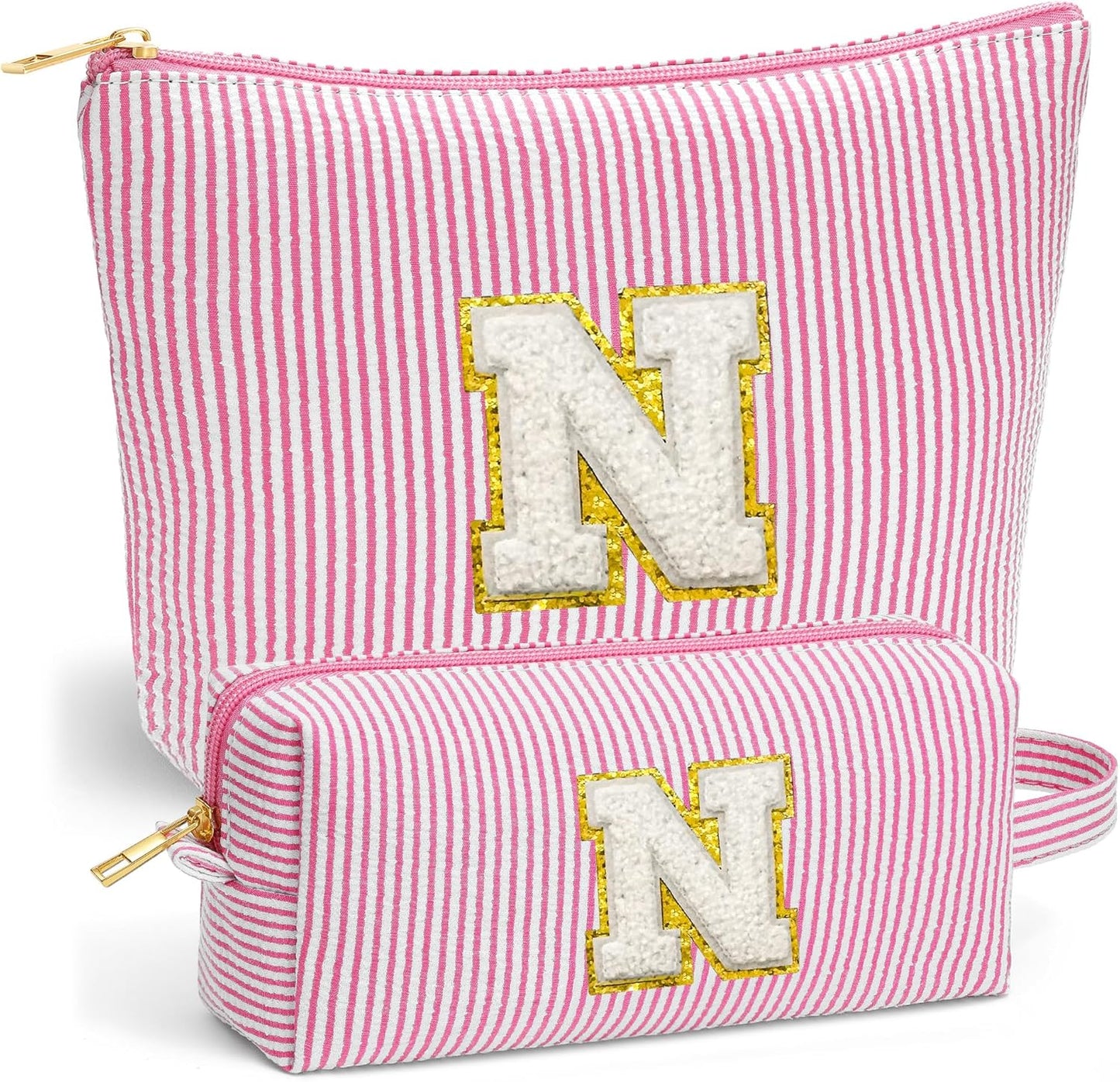 Initial Travel Toiletry Bag for Women - Travel Essentials, Travel Makeup Bag Small Cosmetic Make up Bag Cute Stuff Birthday Gifts for Women Mom Girlfriend Teacher, Pink Letter N