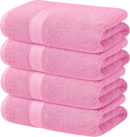 Avalon Towels Pink Bath Towels Set of 4 pcs (27x54 inches), 100% Cotton Towel Absorbent and Quick Dry Pink Towels for Bathroom, Super Soft and Perfect for Daily Use