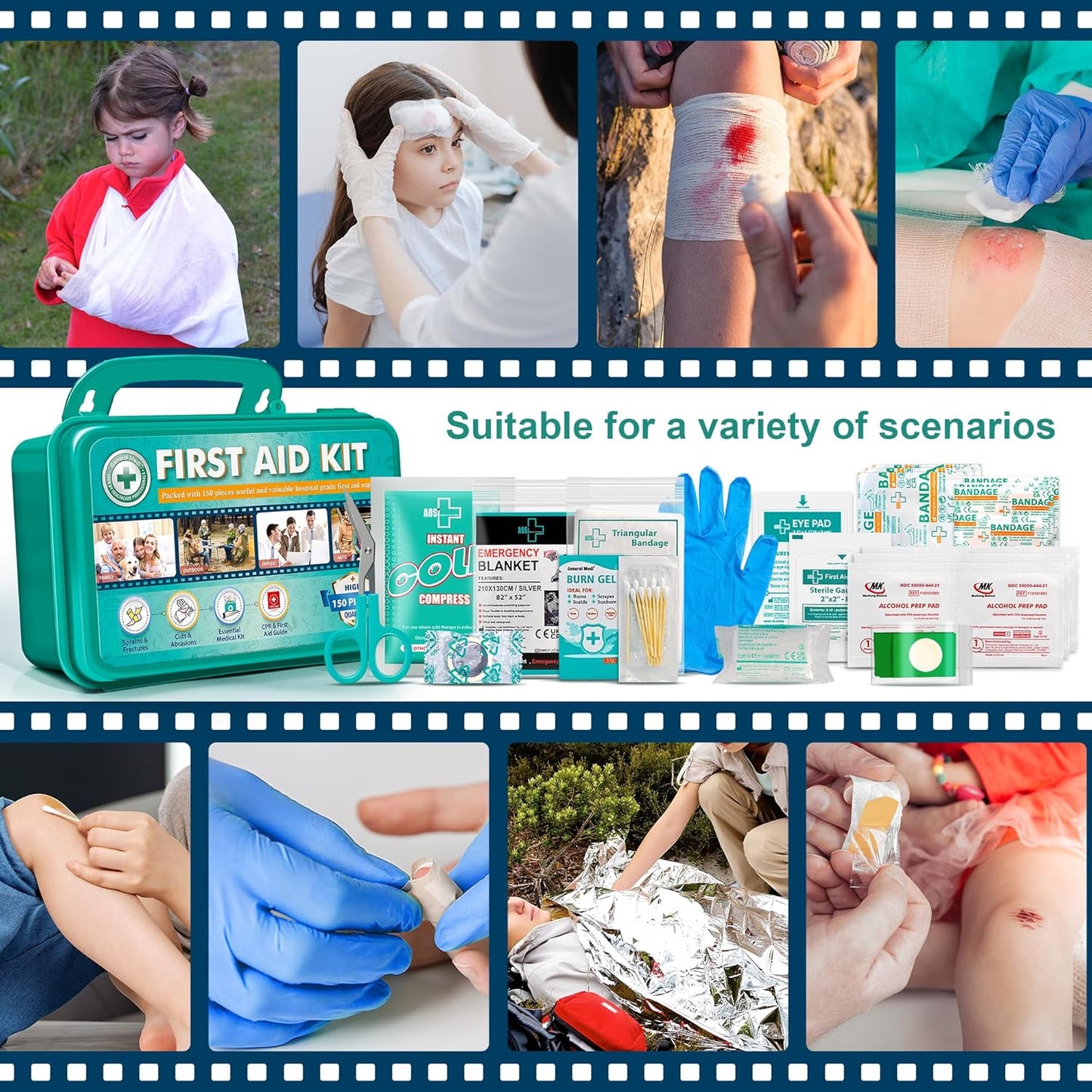 General Medi 150 Pieces Hardcase First Aid Kit - First Aid Box Contains Premium Medical Supplies for Travel, Home, Office, Vehicle, Camping, Workplace & Outdoor