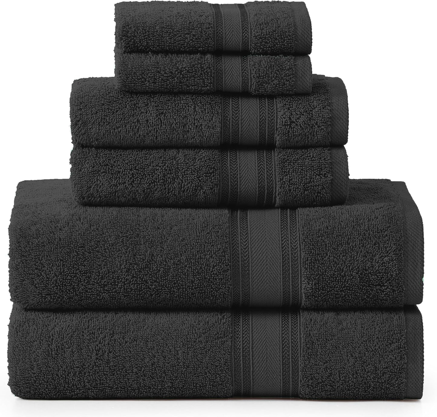 Lane Linen Luxury Bath Towels Set - 6 Piece Set, 100% Cotton Bathroom Towels, Zero Twist, Quick Dry Shower Towels, Absorbent Bath Towel, Super Soft, 2 Bath Towels, 2 Hand Towels, 2 Wash Cloths - Black
