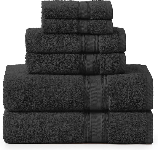 Lane Linen Luxury Bath Towels Set - 6 Piece Set, 100% Cotton Bathroom Towels, Zero Twist, Quick Dry Shower Towels, Absorbent Bath Towel, Super Soft, 2 Bath Towels, 2 Hand Towels, 2 Wash Cloths - Black