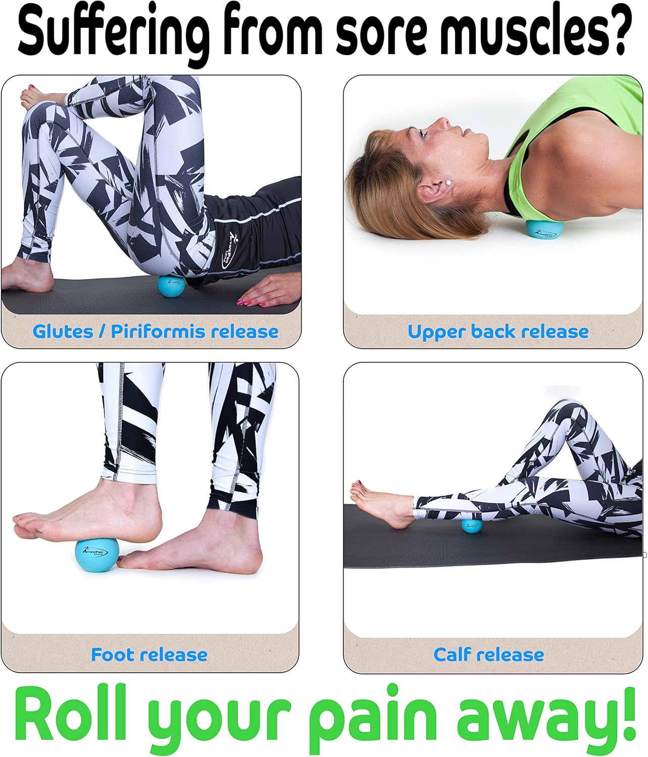 Therapy Massage Ball - Instant Muscle Pain Relief. Proven Effective for Myofascial Release, Deep Tissue Pressure, Yoga & Trigger Point Treatments. Set - 2 Lacrosse Balls W/Mesh Bag