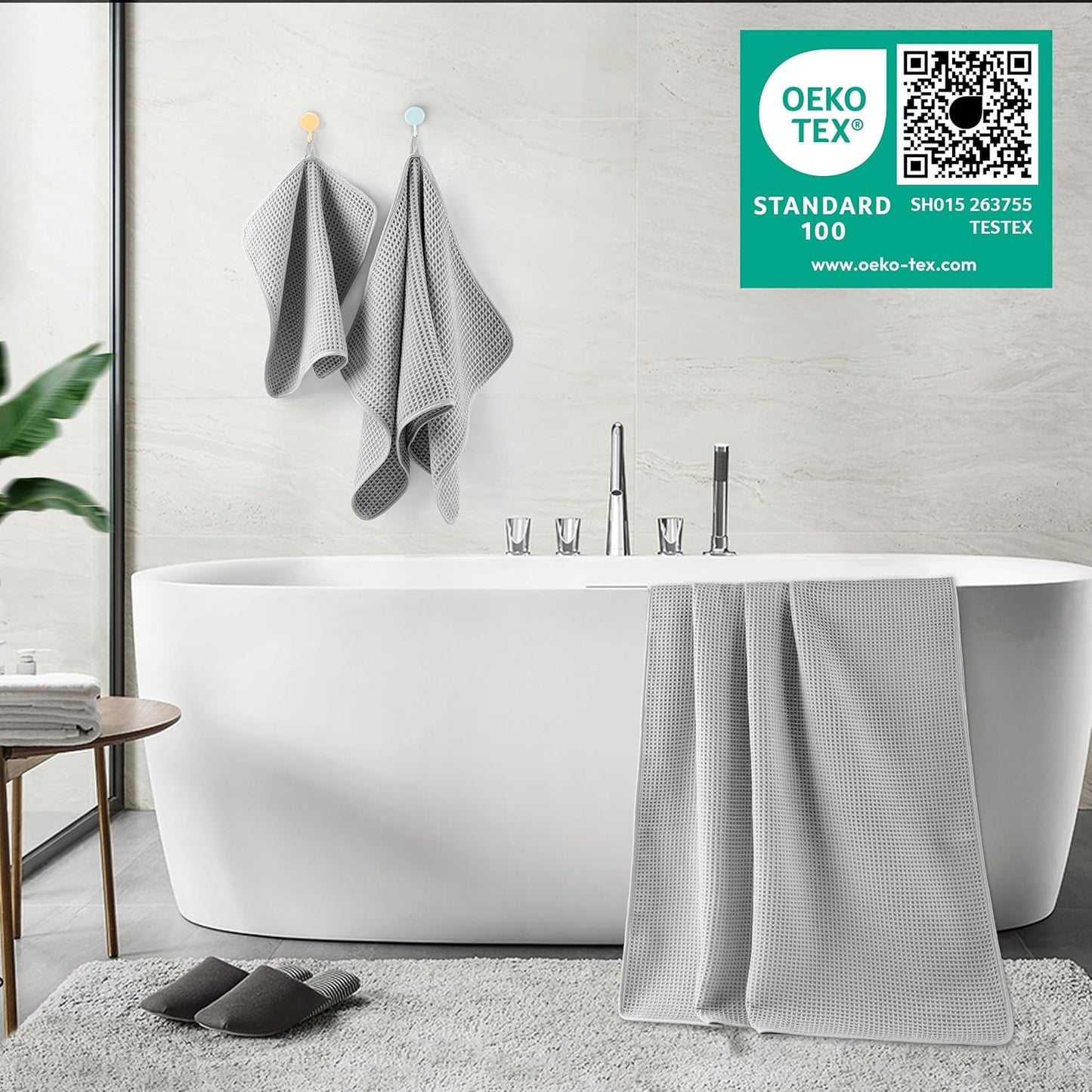 POLYTE Oversize, 60 x 30 in., Quick Dry Lint Free Microfiber Bath Towel Set, 6 Piece (Waffle Weave)