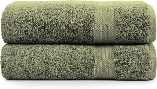 LANE LINEN 100% Cotton 2 Pack Bath Sheets (35"x66") - Ring Spun Cotton Extra Large Bathroom Towels - Quick Dry, Super Soft & Absorbent Oversized Bath Towels - Machine Wash in Cold Water - Oil Green