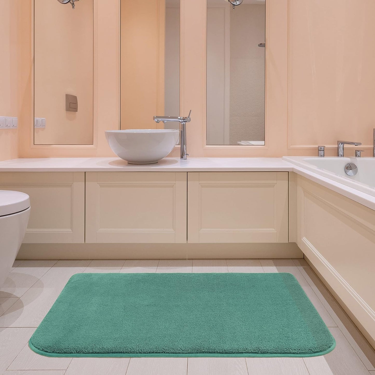 American Soft Linen 21x32 Fluffy Foamed Slip Reducer Bath Rug, Machine Washable Area Bath Mat Rugs for Bathroom, Colonial Blue