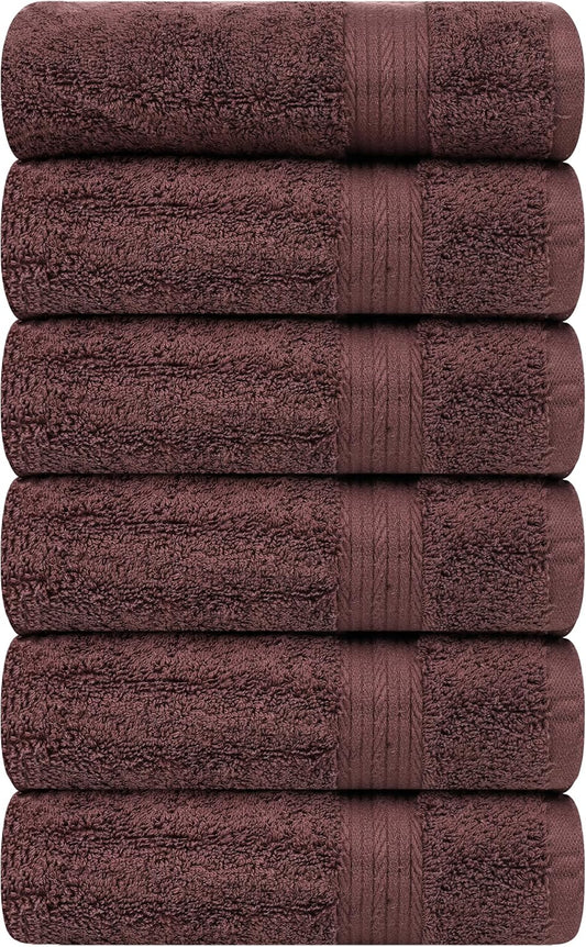 Ample Decor Bathroom Hand Towel 18 X 28 Inch 600 GSM 100% Cotton, Soft Absorbent - 6 Pcs Brown