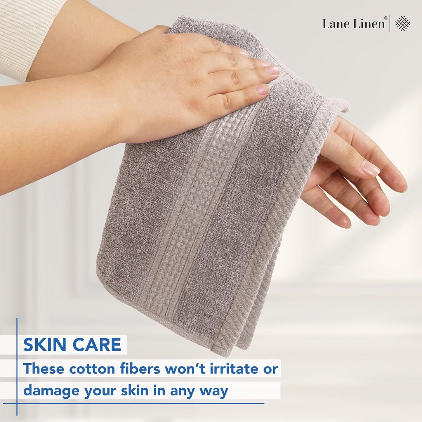 LANE LINEN 100% Cotton Wash Cloths - 24 Pcs - Spa & Salon Quality - Ring Spun Cotton Face Cloths - Soft & Absorbent Washcloths for Body, Beauty, Home, Gym - Fingertip Towels Set - 13"x13", Platinum