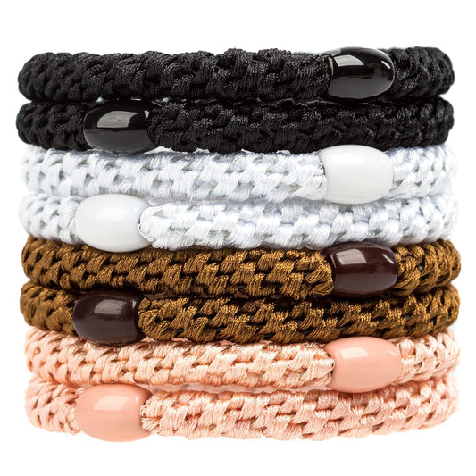 AXEN 8PCS Elastic Hair Tie for Women Girls, Cotton Bands Soft Woven Ponytail Holders for Thick Hair and Curly Hair, Neutral Colors