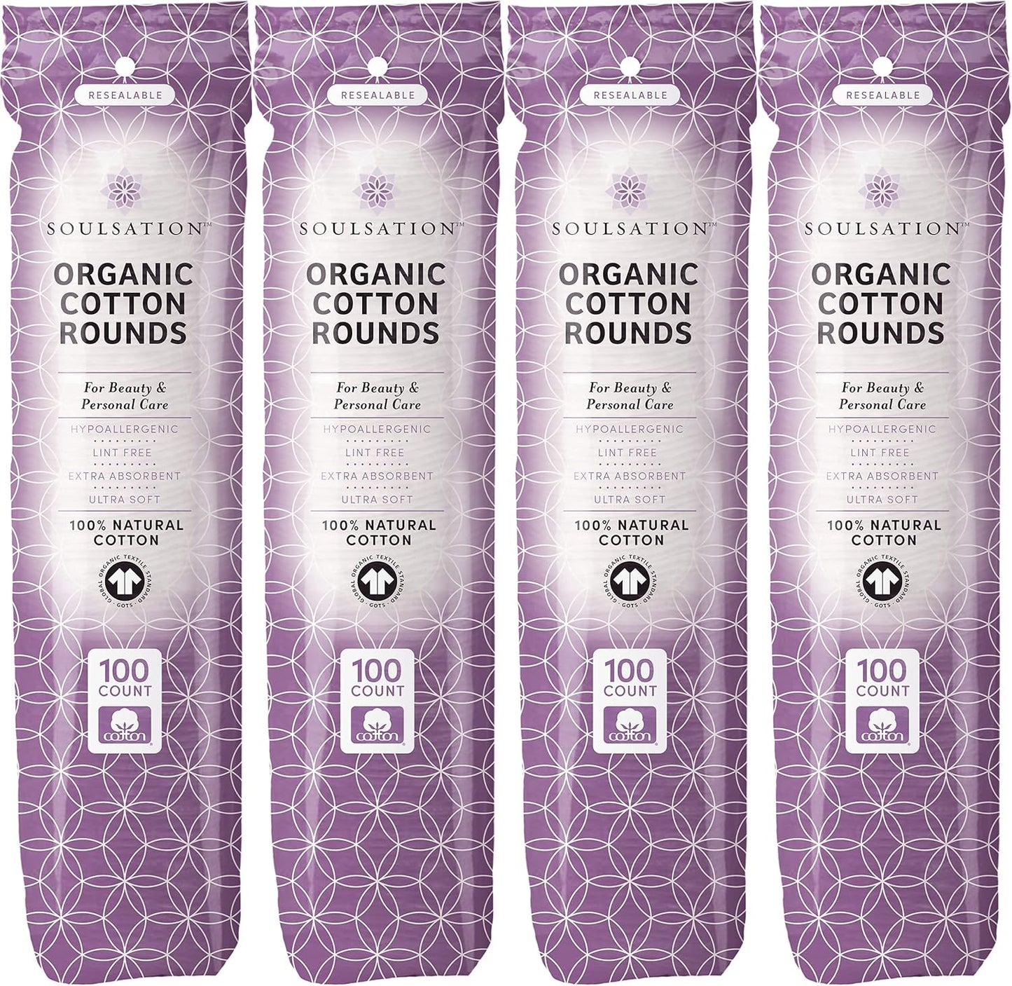 Organic Cotton Rounds, 400 Count - Makeup Remover Pads for Face, Lint-Free