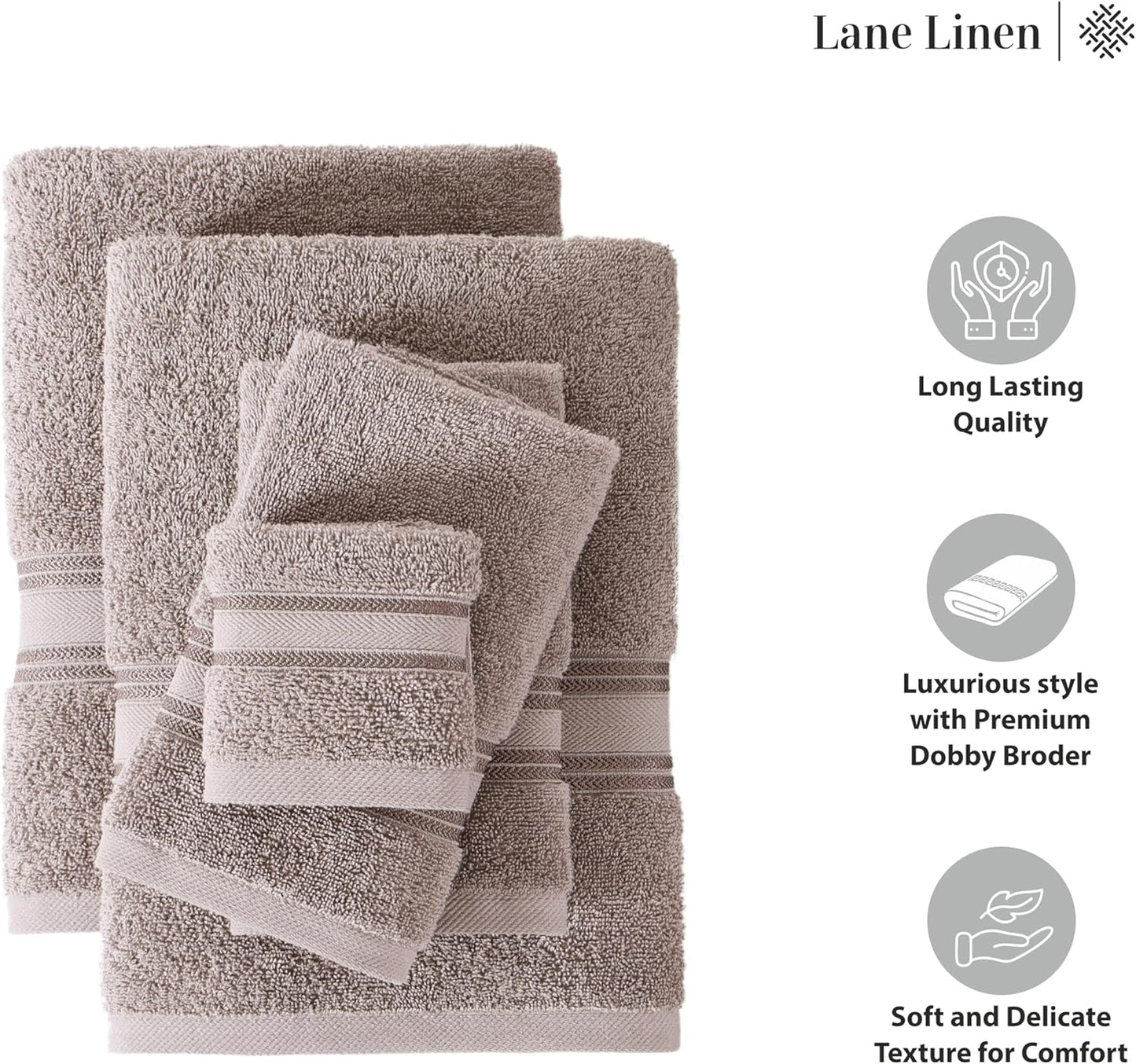 LANE LINEN Luxury Bath Towels Set - 12 Piece, 100% Cotton, Zero Twist, Super Soft & Extra Absorbent, Includes 4 Bath Towels, 4 Hand Towels, 4 Washcloths - Platinum