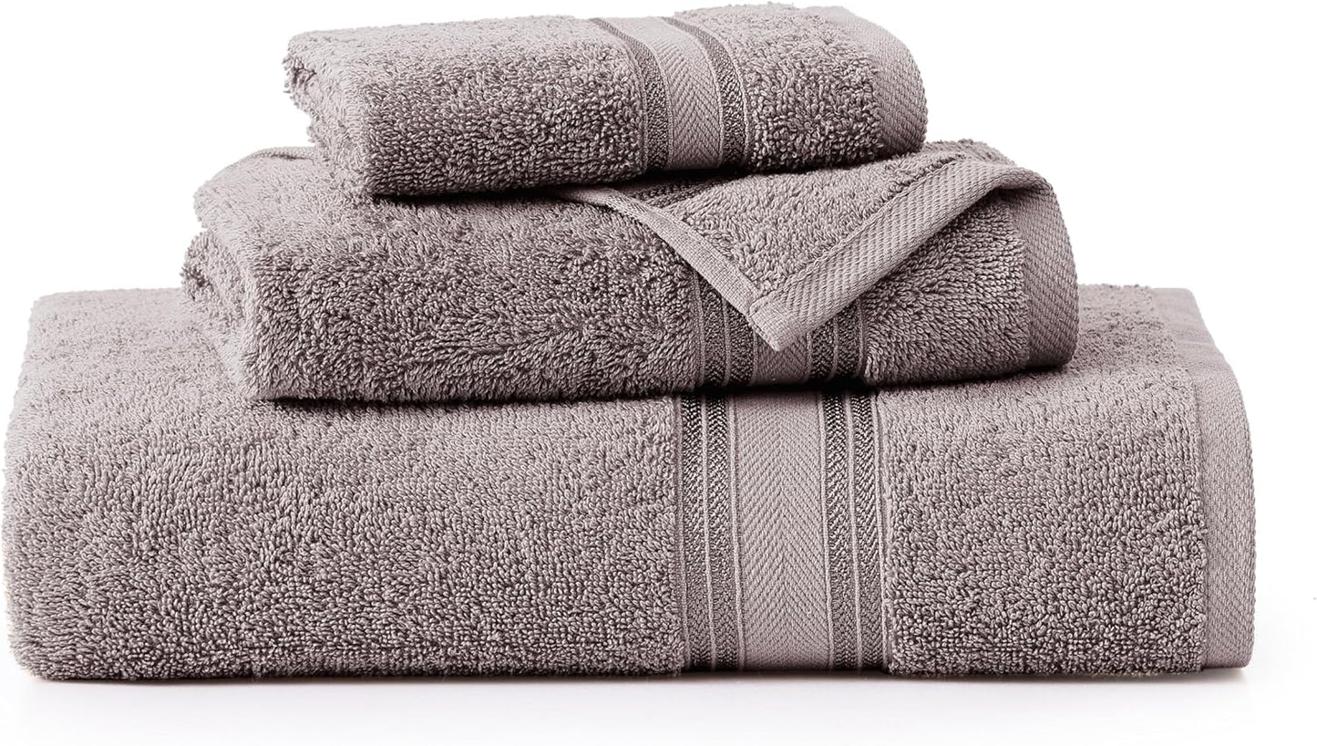 LANE LINEN Luxury Bath Towels Set - 3 Piece 100% Cotton Bathroom Towels, Quick Dry, Extra Aborbent, 1 Hand Towel, 1 Wash Cloths, 1 Bath Towel: Platinum
