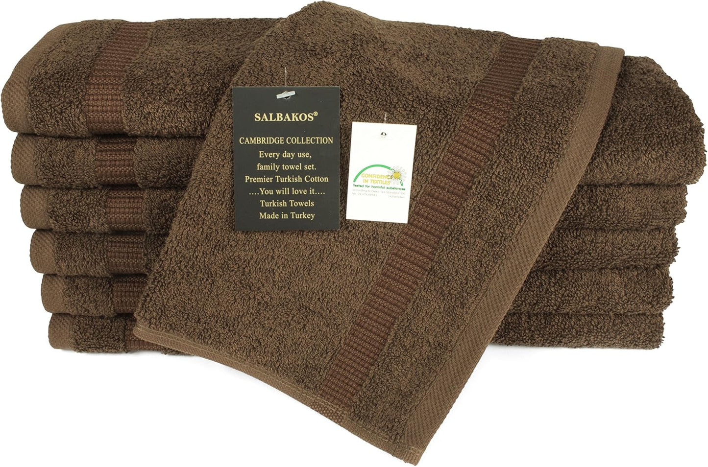 SALBAKOS 100% Turkish Cotton Washcloth Set of 12 13x13 inch | Heirloom Quality | Hotel & Spa Collection | Ultra Soft, Super Absorbent, Washcloth Towels | Made in Turkey (Chocolate, 12 Washcloths)