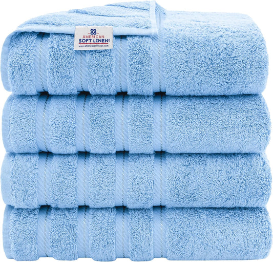 American Soft Linen Luxury 4 Piece Bath Towel Set, 600 GSM 100% Cotton Turkish Bath Towels for Bathroom, 27x54 in Large Bathroom Shower Towels, Sky Blue