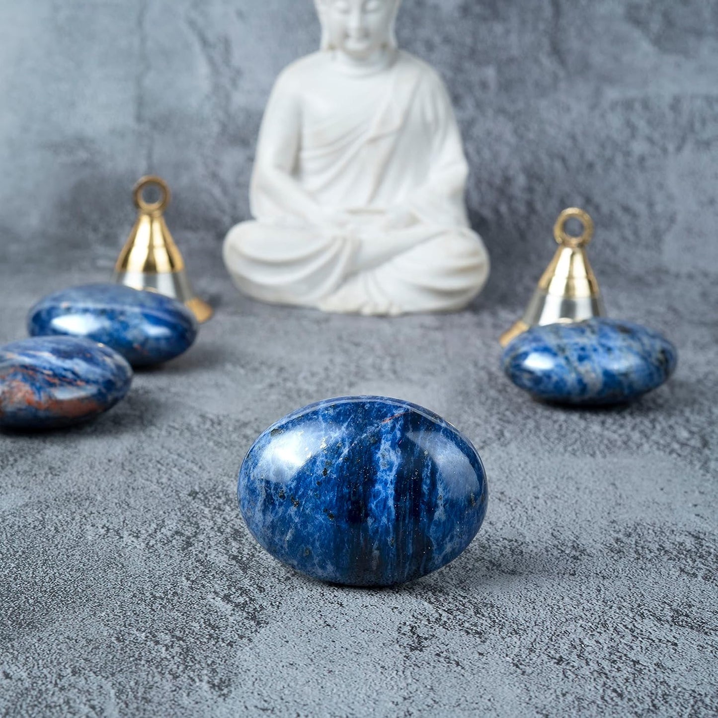 Crocon 50mm Sodalite Large Oval Palm Stone 900+ Carats Pocket Massage Worry Stones for Natural Body Chakra Balancing Reiki Healing Stones and Crystal Grid Healing Massage Spa Energy Crystals