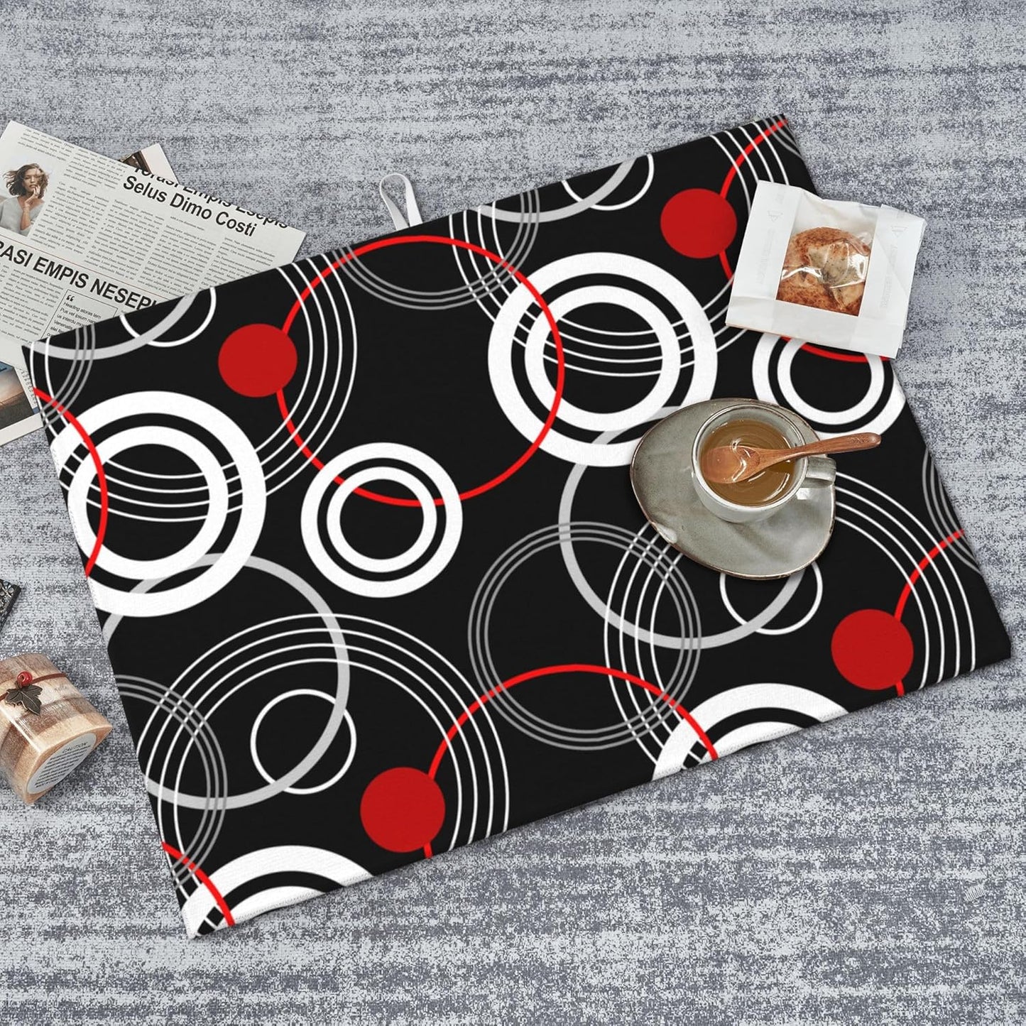 Modern Black Red Retro Dish Drying Mat for Kitchen Counter Absorbent Reversible Drying Pad Kitchen Decor Dish Drainer Rack Mats 18"x24"