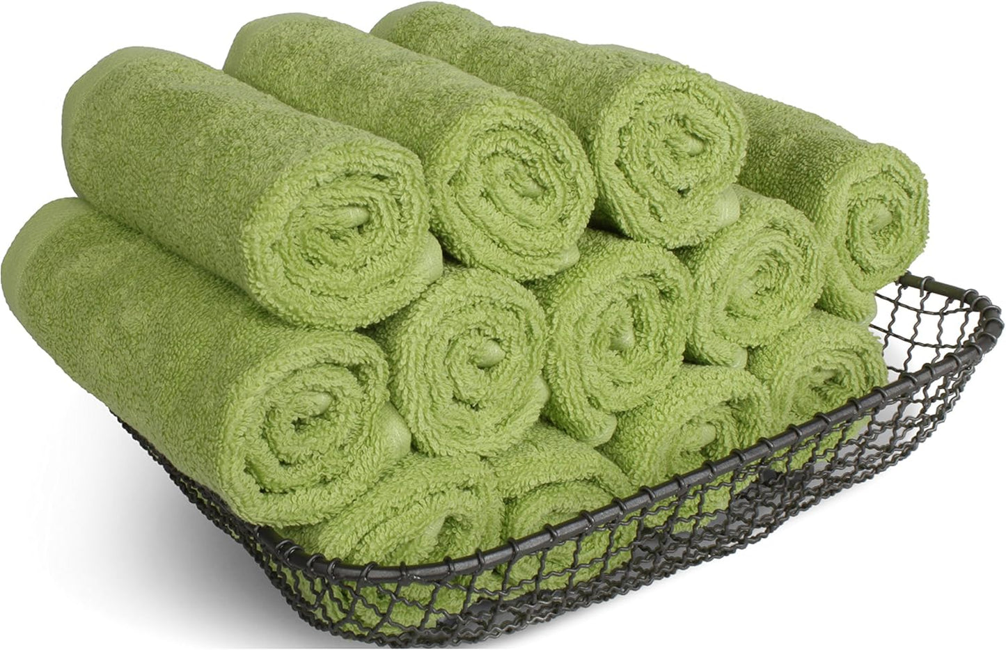 SALBAKOS 100% Turkish Cotton Washcloth Set of 12 13x13 inch | Heirloom Quality | Hotel & Spa Collection | Ultra Soft, Super Absorbent, Washcloth Towels | Made in Turkey (Green, 12 Washcloths)
