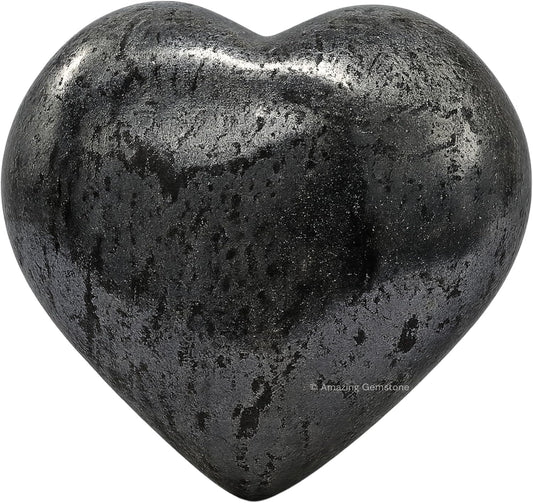 Amazing Gemstone Hematite Crystal Heart Palm Stone - Pocket Massage Worry Stone for Natural Body Chakra Balancing, Reiki Healing and Crystal Grid