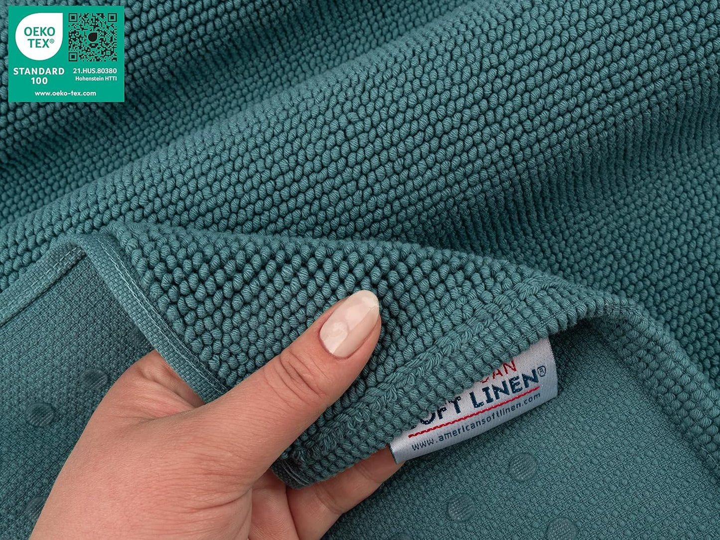 American Soft Linen Bath Rug, 20 in 34 in 100% Cotton Bath Mats Rugs for Bathroom, Slip Reducer Washable Shaggy Form Area Rugs, Colonial Blue Bath Rug