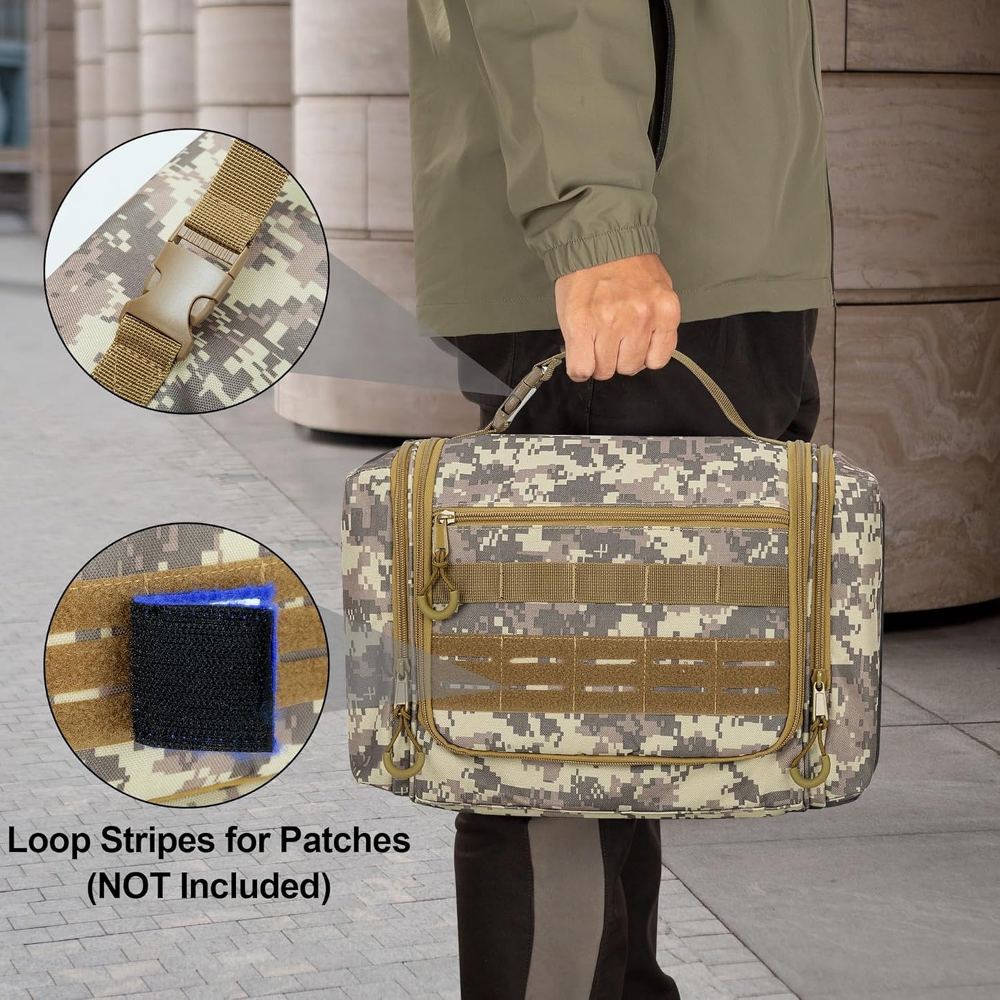 Tactical Toiletry Travel Bag for Men, Hanging Dopp Kit Hygiene Bag Shower Organizer with Hook for Toiletries and Shaving Care, Desert Yellow (Empty Bag)