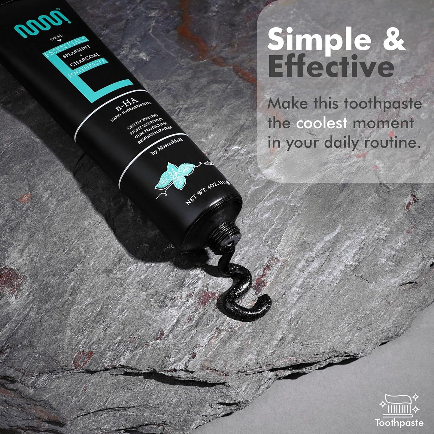 MasterMedi Nano Hydroxyapatite Toothpaste (Inspired by 10% nHA Formulas), Fluoride-Free, Charcoal Whitening, Sensitive Teeth Care, Enamel Support, SLS-Free, Xylitol, Citrus Mint, 4 Oz (Pack of 2)