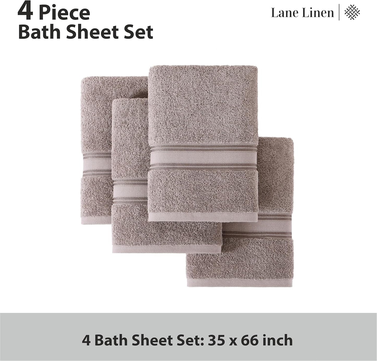 LANE LINEN Large Bath Towels - 100% Cotton Bath Sheets Extra Large, Oversized Bath Towels for Adults, Zero Twist, Quick Dry Bath Sheet Set, Body Towels, 4 Piece Bath Towel Sets for Bathroom- Platinum