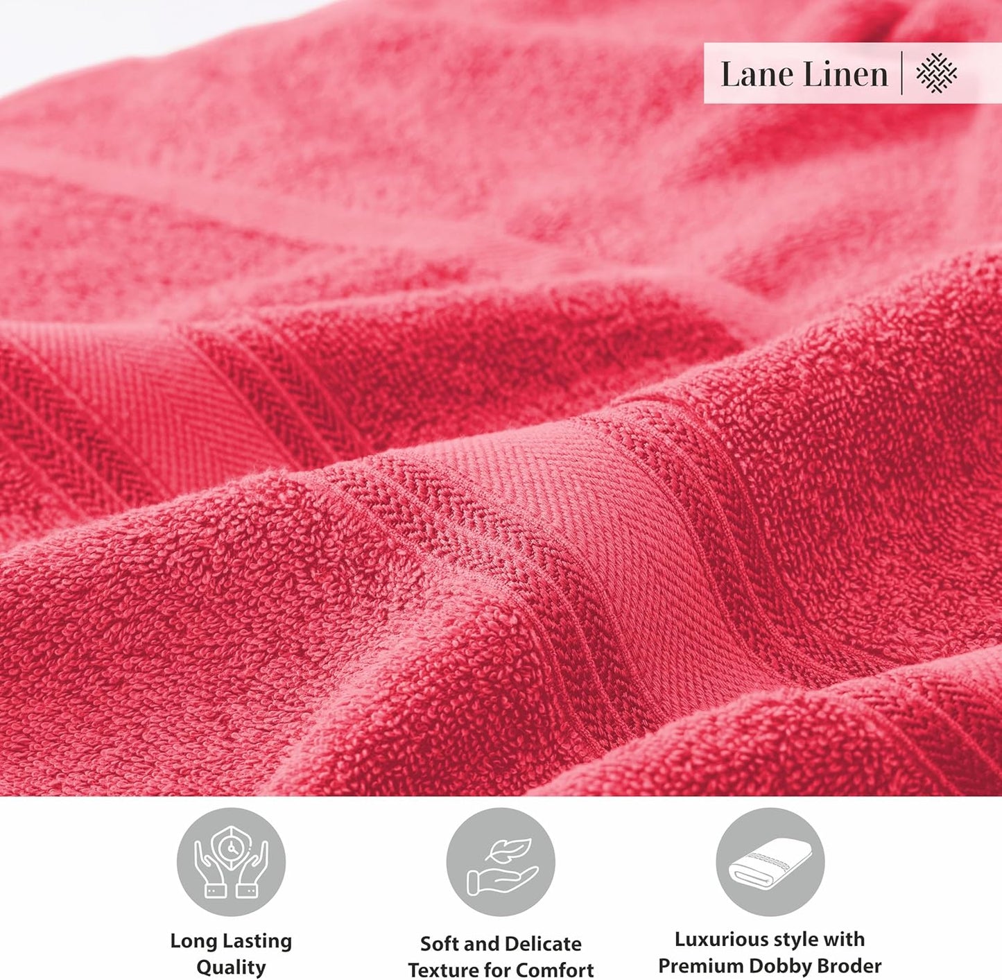 Lane Linen 100% Cotton Large Bath Towels Set of 4 (30"x60") - Zero Twist, Mercerized Cotton Bathroom Towel Sets - Quick Dry, Soft & Absorbent Large Towels Set - Dorm Essentials for Girls - Honeysuckle