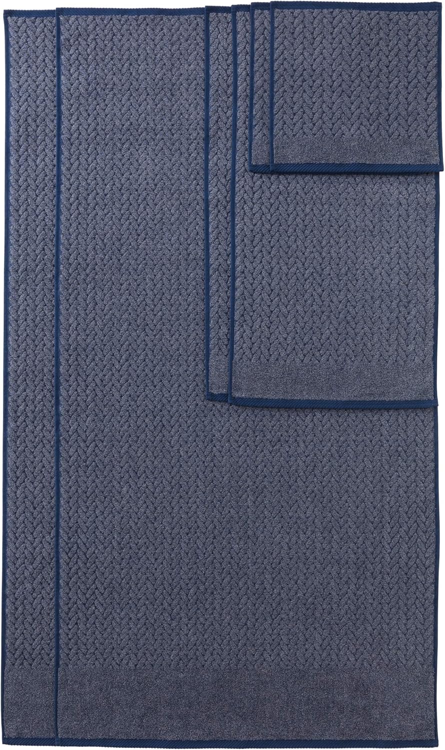 Texere 100% Organic Cotton Jacquard 650 GSM Premium Bath Towel Sets - Extra Absorbent Quick Dry and Plush, 2 Large Bath Towels, 2 Hand Towels, 2 Washcloths (Cable, Estate Blue, 6 Piece)