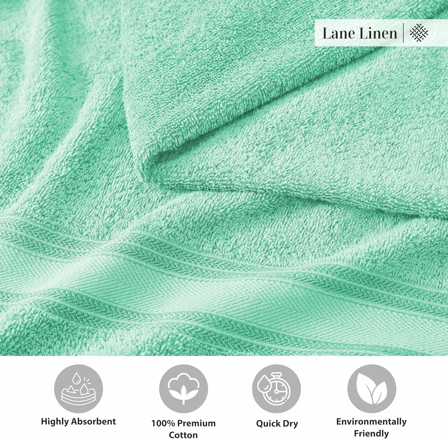 LANE LINEN Luxury Bath Towels Set - 3 Piece Set, 100% Cotton Bathroom Towels, Zero Twist, Quick Shower Towels, Absorbent Bath Towel, Super Soft, 1 Bath Towel, 1 Hand Towel, 1 Wash Cloths - Aqua Sky