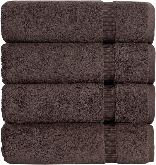 SALBAKOS 100% Turkish Cotton Bath Towel Set of 4 27x54 inch | Heirloom Quality | Hotel & Spa Collection | Soft, Super Absorbent, Long Lasting Bath Towels | Made in Turkey (Chocolate, 4 Bath Towels)
