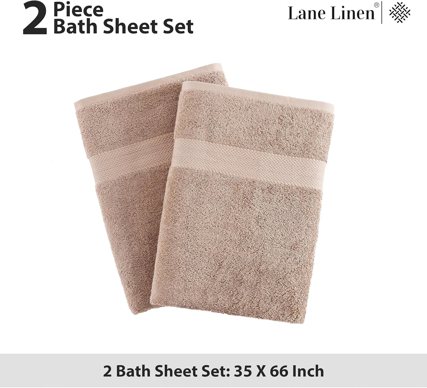 LANE LINEN 100% Cotton Bath Sheets Set of 2 (35"x66") - Ring Spun Cotton Extra Large Bath Towel Sets - Quick Dry, Soft & Absorbent Oversized Luxury Bathroom Towels Set- Sustainabaly Produced - Taupe