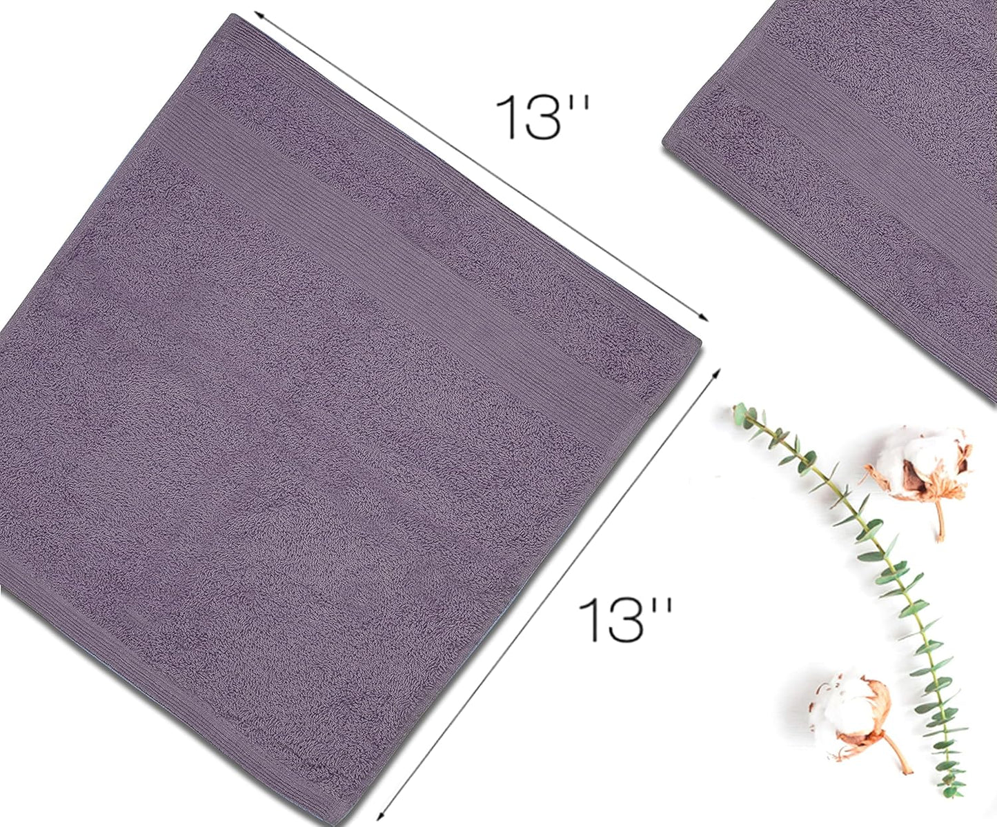 Premium Wash Cloths Pack of 12 (13" x 13") 100% Ring Spun Cotton | Luxury Washcloths | Ultra Soft Face Towels | Highly Absorbent Wash Cloths for face (Purple Ash)