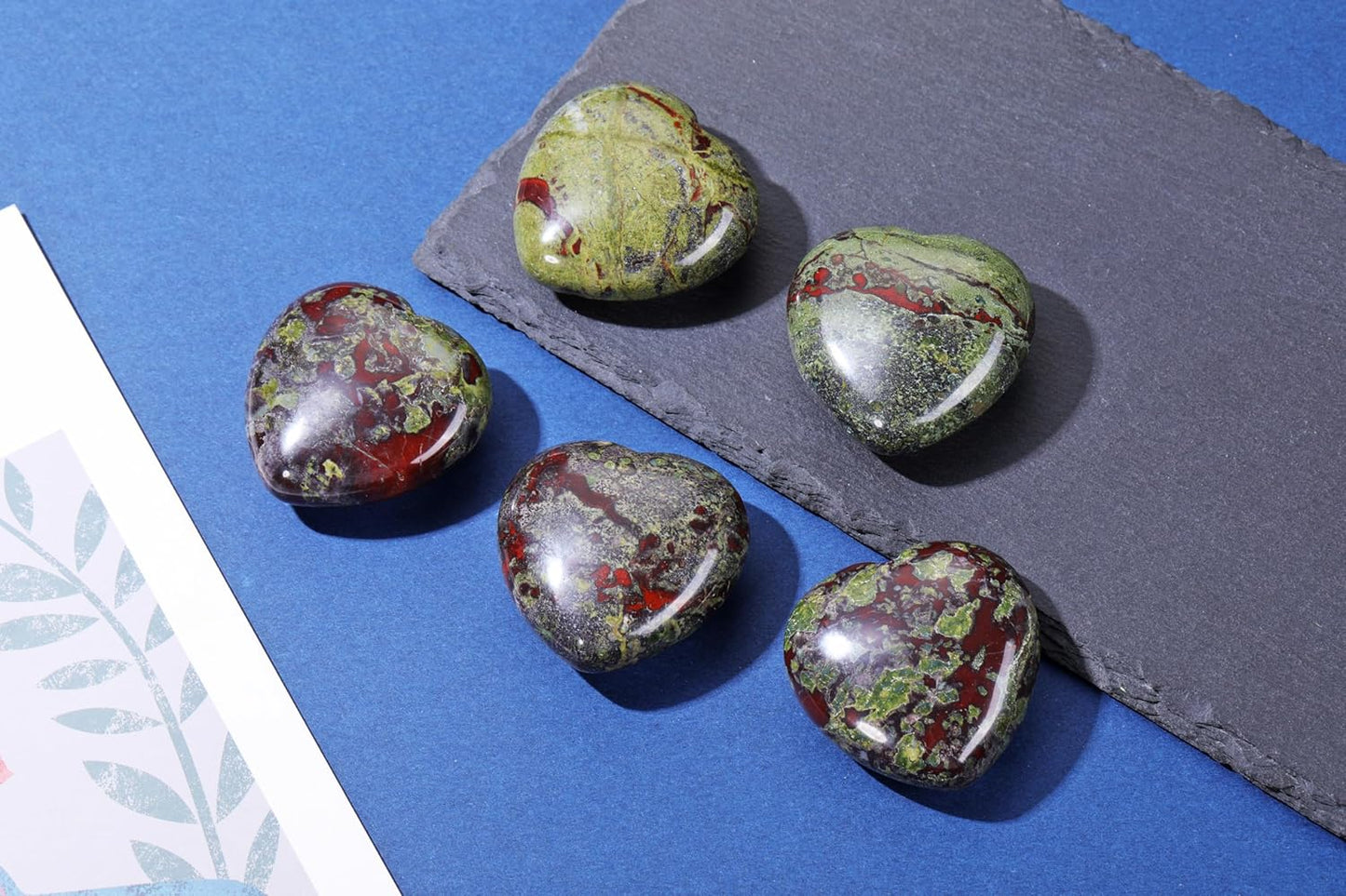 Jovivi 45mm Big Dragon Bloodstone Crystal Heart Healing Crystals Heart Stones Polished Pocket Love Gemstones Natural Reiki Chakra Balancing Meditation Massage Gift Palm Worry Stones for Anxiety