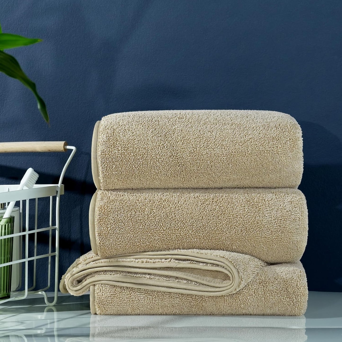 POLYTE Ring Spun Microfiber Oversize Quick Dry Lint Free Bath Towel, 60 x 30 in, Pack of 2 (Beige)