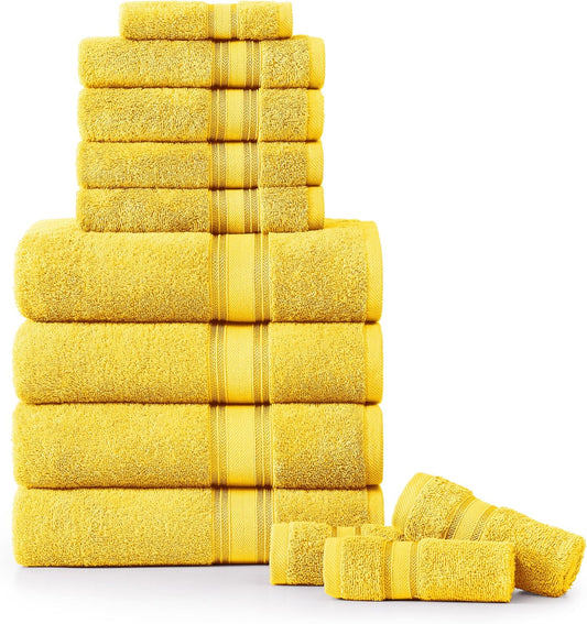 LANE LINEN Luxury Bath Towels Set - 12 Piece Set, 100% Cotton Bathroom Towels, Zero Twist Shower Towels, Extra Absorbent Bath Towel, Super Soft, 4 Bath Towels, 4 Hand Towels, 4 Wash Cloths - Mimosa