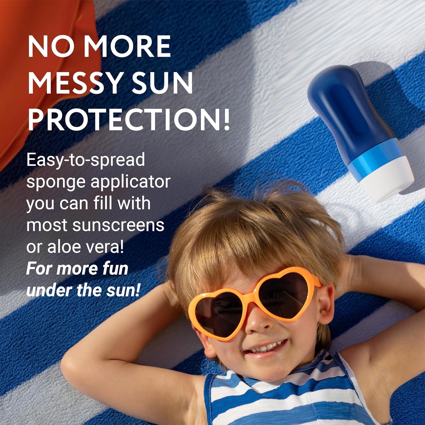 IMPRESA Sunscreen Applicator - 6 oz, Blue - Refillable Roll-On Bottle with Foam Sunscreen Replacement Sponges - Roller Ball Applicator & Lotion Roller for Kids & Adults