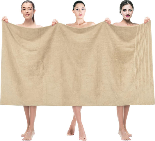 American Soft Linen 35x70 Jumbo Large Bath Towels, 600 GSM 100% Cotton Turkish Bath Sheet, Oversized Luxury Bath Towels for Bathroom Beach and Pool, Beige