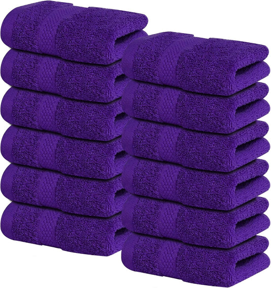 Infinitee Xclusives Luxury Wash Cloths for Showering [13x13] – 100% Cotton Washcloths [Pack of 12], Soft and Absorbent Face Towels for Bathroom Wash Clothes, Gym, and Spa (Profound Purple)